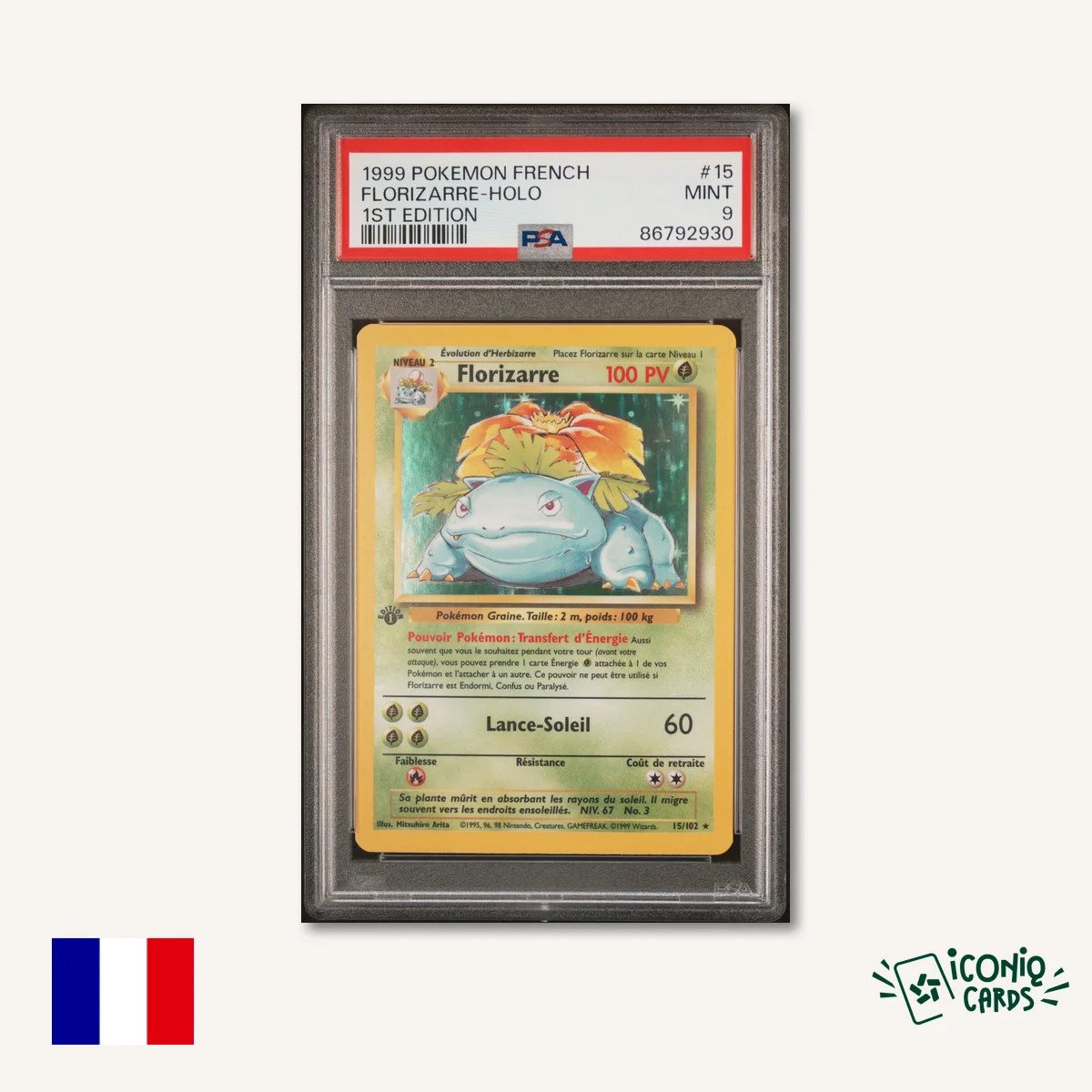 Florizarre Holo 15/102 Édition 1 Pokemon Set de Base Francais PSA 9 – Photo 1
