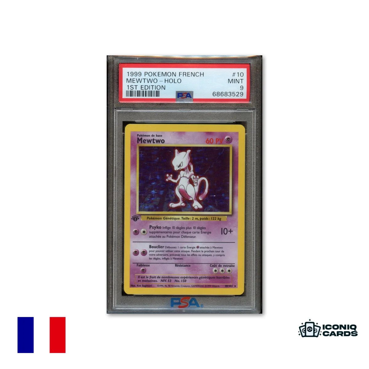 Mewtwo 10/102 Holo Édition 1 Pokemon Set de Base Francais PSA 9 – Photo 1